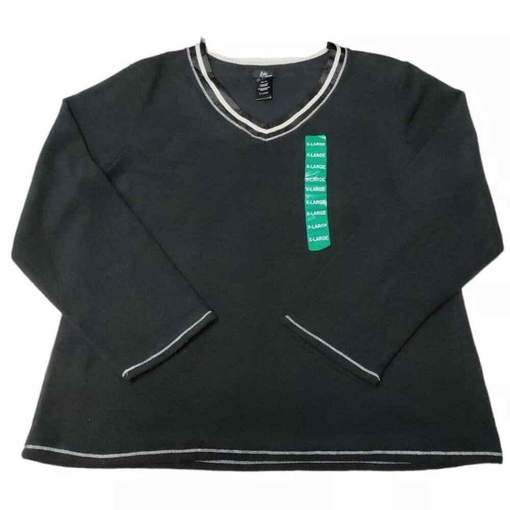 Aria Collection Women's 1-Piece Stretch Microfleece Pajama Top, Black, XL